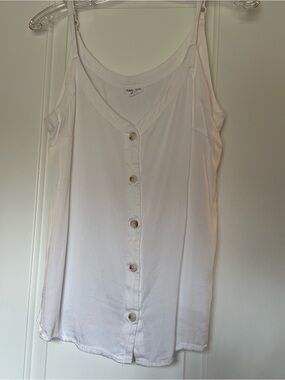 White Button-Front Spaghetti Strap Tank Top